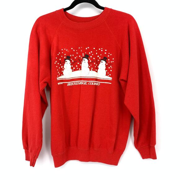 American Vintage Tops - Vintage Sweatshirt Womens L Red Breckenridge Colorado Snowman Winter Pullover